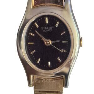 Sharp Ladies‎ Watch Black  Dial Gold Tone New Battery Model 343947 looks Sharp